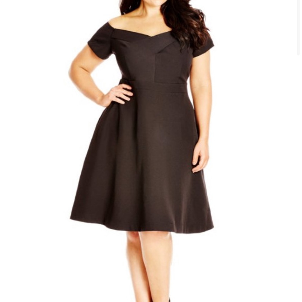 City Chic Black Off Shoulder Fit & Flare Dress